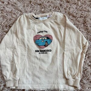 Zara Cream Long Sleeve Kids Tee with Car Graphic